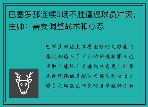 巴塞罗那连续3场不胜遭遇球员冲突，主帅：需要调整战术和心态